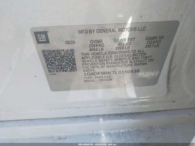 45944762 :رقم المزاد ، 1G6DF5RK7L0150938 vin ، 2020 Cadillac Ct4 Premium Luxury مزاد بيع