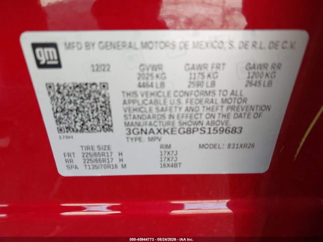 Продаж на аукціоні авто 2023 Chevrolet Equinox Fwd Lt, vin: 3GNAXKEG8PS159683, номер лоту: 45944773