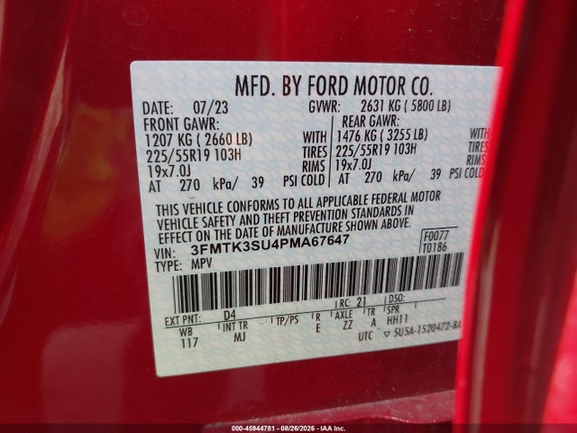 Продаж на аукціоні авто 2023 Ford Mustang Mach-e Premium, vin: 3FMTK3SU4PMA67647, номер лоту: 45944781