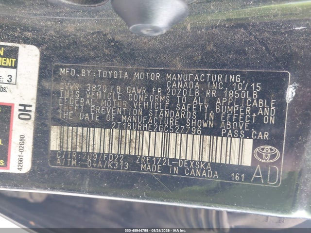 Продаж на аукціоні авто 2016 Toyota Corolla S W/special Edition Pkg, vin: 2T1BURHE2GC527796, номер лоту: 45944785