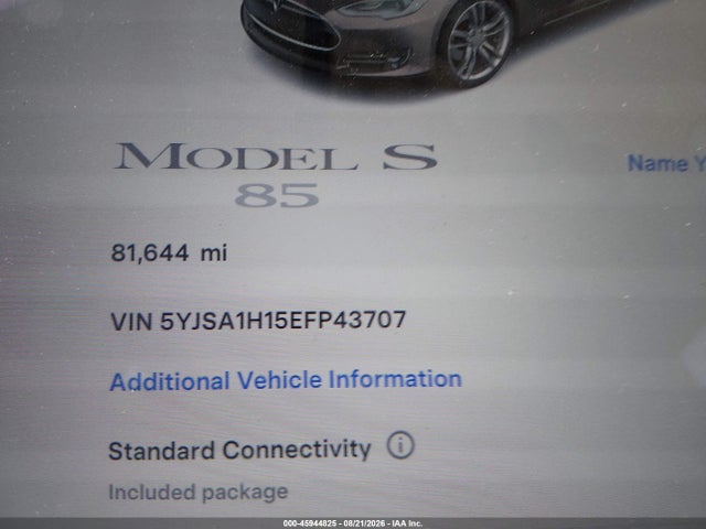 Продаж на аукціоні авто 2014 Tesla Model S P85, vin: 5YJSA1H15EFP43707, номер лоту: 45944825