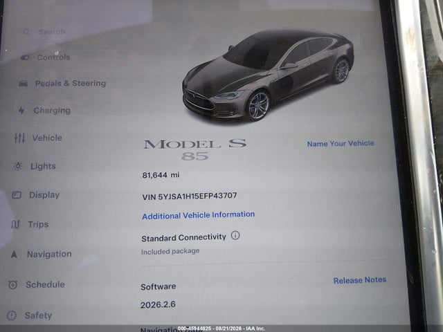 Продаж на аукціоні авто 2014 Tesla Model S P85, vin: 5YJSA1H15EFP43707, номер лоту: 45944825