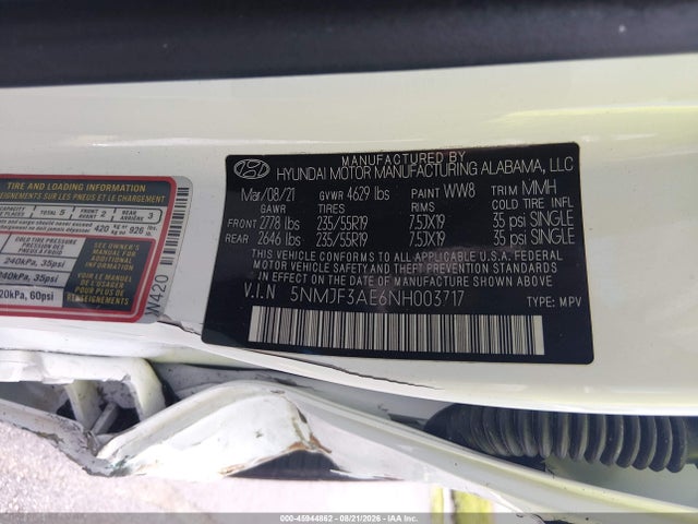 Продаж на аукціоні авто 2022 Hyundai Tucson Sel, vin: 5NMJF3AE6NH003717, номер лоту: 45944862