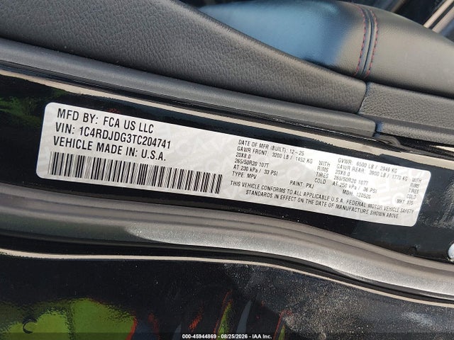 Продаж на аукціоні авто 2026 Dodge Durango Gt Awd, vin: 1C4RDJDG3TC204741, номер лоту: 45944869