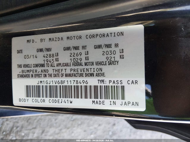 45944878 :رقم المزاد ، JM1GJ1V68F1178496 vin ، 2015 Mazda Mazda6 I Touring مزاد بيع