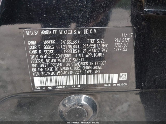 2018 Honda Hr-v Ex მანქანა იყიდება აუქციონზე, vin: 3CZRU6H59JG706227, აუქციონის ნომერი: 45944901