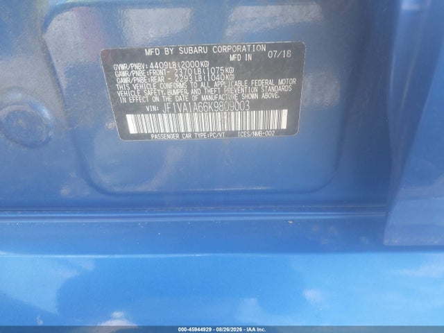 Aukcja sprzedaży 2019 Subaru Wrx, vin: JF1VA1A66K9809003, numer aukcji: 45944929