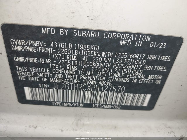 45944975 :رقم المزاد ، JF2GTHRCXPH327570 vin ، 2023 Subaru Crosstrek Sport مزاد بيع