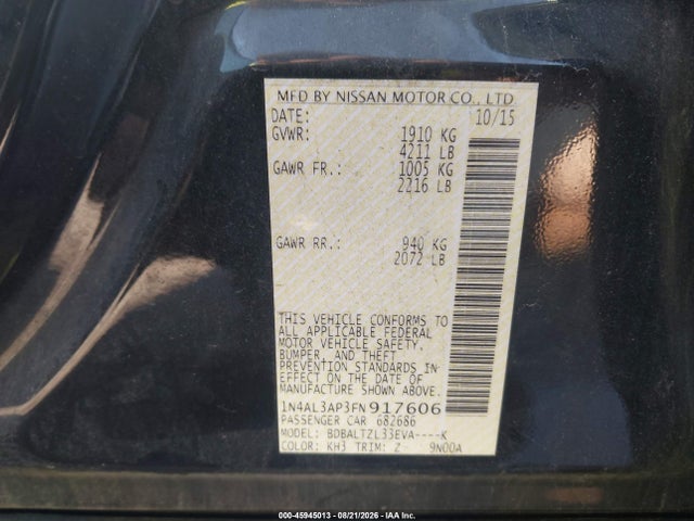 Aukcja sprzedaży 2015 Nissan Altima 2.5 Sl, vin: 1N4AL3AP3FN917606, numer aukcji: 45945013