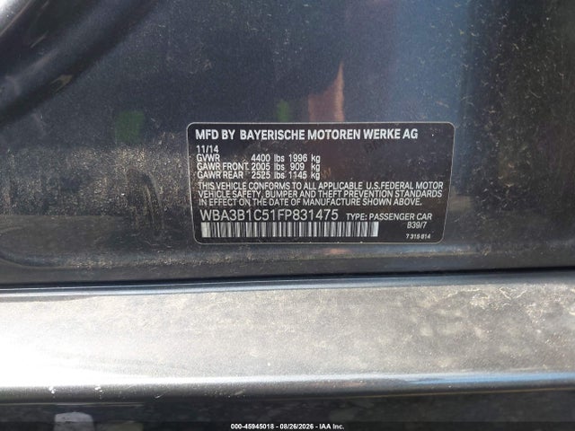 Aukcja sprzedaży 2015 Bmw 320i, vin: WBA3B1C51FP831475, numer aukcji: 45945018