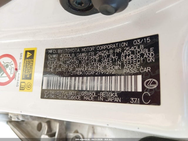 Продаж на аукціоні авто 2015 Lexus Es 350, vin: JTHBK1GGXF2191272, номер лоту: 45945026