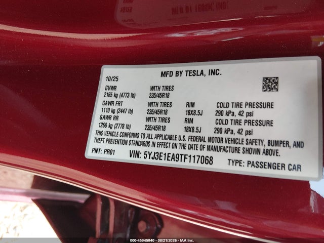 5YJ3E1EA9TF117068 Tesla Model 3 Premium Rear-wheel Drive/rear-wheel Drive