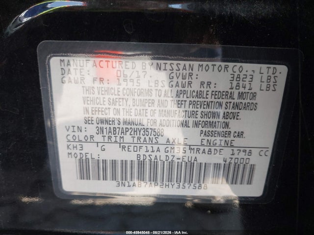 Nissan SENTRA SV 2017 3N1AB7AP2HY357588 Image 9