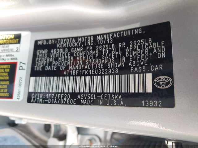45945105 :رقم المزاد ، 4T1BF1FK1EU322938 vin ، 2014 Toyota Camry Se مزاد بيع