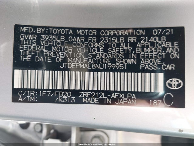 JTDEPMAE8NJ199951 Toyota COROLLA LE