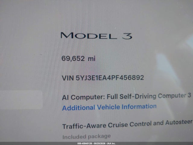 Продажа на аукционе авто 2023 Tesla Model 3 Rear-wheel Drive, vin: 5YJ3E1EA4PF456892, номер лота: 45945126
