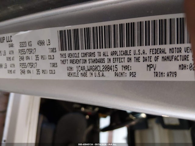 Aukcja sprzedaży 2012 Jeep Wrangler Sport, vin: 1C4AJWAG0CL208415, numer aukcji: 45945134
