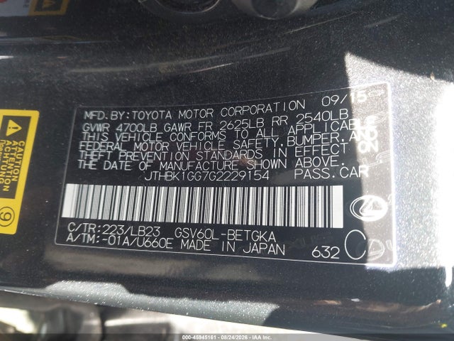 Lexus ES 350 2016 JTHBK1GG7G2229154 Image 9