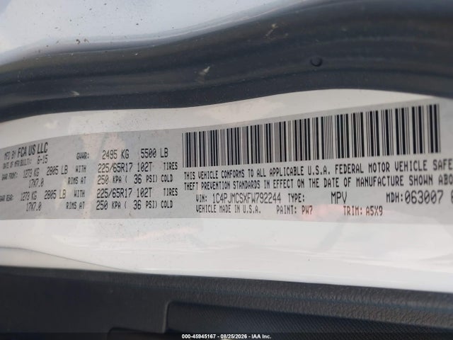 Продажа на аукционе авто 2015 Jeep Cherokee Latitude, vin: 1C4PJMCSXFW792244, номер лота: 45945167