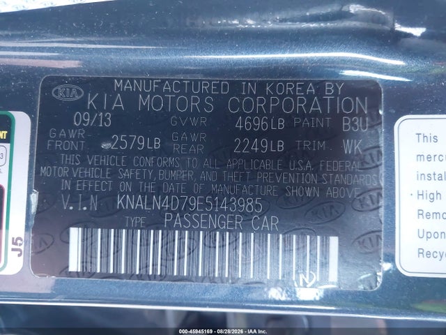 45945169 :رقم المزاد ، KNALN4D79E5143985 vin ، 2014 Kia Cadenza Premium مزاد بيع