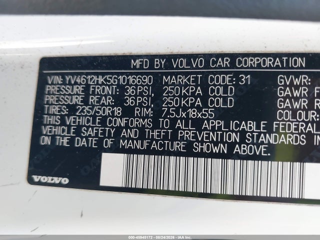 Продаж на аукціоні авто 2016 Volvo V60 Cross Country T5, vin: YV4612HK5G1016690, номер лоту: 45945172