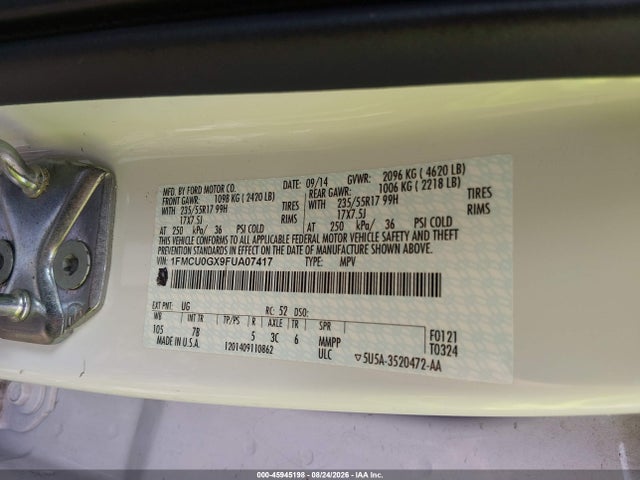 1FMCU0GX9FUA07417 Ford ESCAPE SE