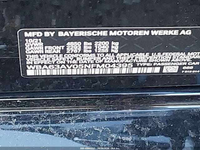 Aukcja sprzedaży 2022 Bmw 430i Gran Coupe, vin: WBA63AV05NFM04395, numer aukcji: 45945221