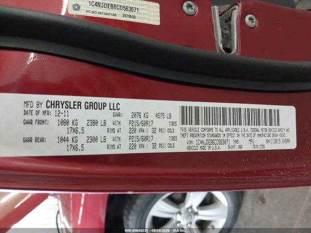 Продажа на аукционе авто 2012 Jeep Compass Latitude, vin: 1C4NJDEB6CD563071, номер лота: 45945231