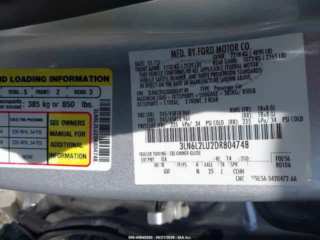 Aukcja sprzedaży 2013 Lincoln Mkz Hybrid, vin: 3LN6L2LU2DR804748, numer aukcji: 45945260