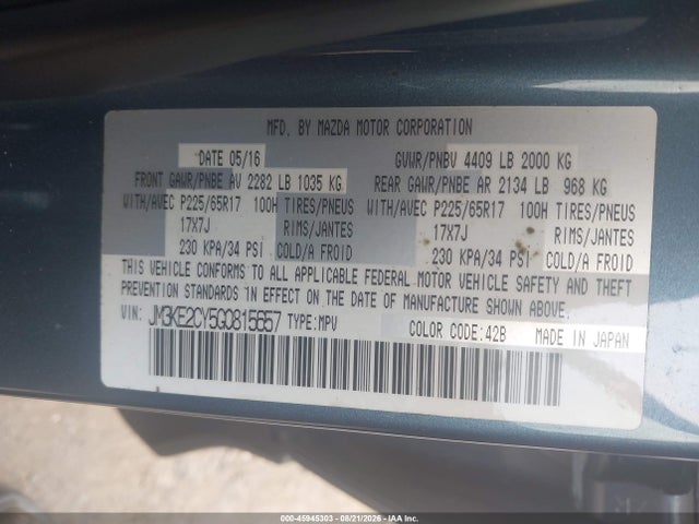 Aukcja sprzedaży 2016 Mazda Cx-5 Touring, vin: JM3KE2CY5G0815657, numer aukcji: 45945303