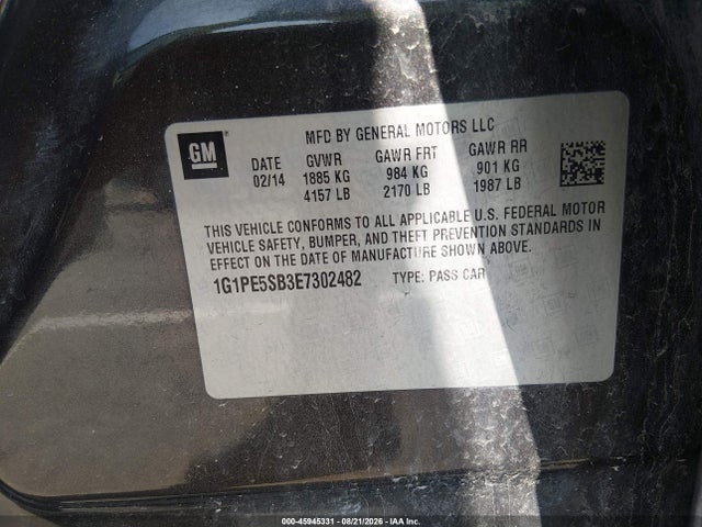Продажа на аукционе авто 2014 Chevrolet Cruze 2lt Auto, vin: 1G1PE5SB3E7302482, номер лота: 45945331