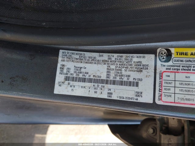 45945339 :رقم المزاد ، 3FADP4BJ9EM234528 vin ، 2014 Ford Fiesta Se مزاد بيع