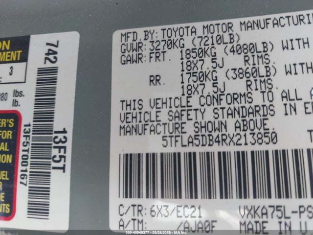 Продаж на аукціоні авто 2024 Toyota Tundra Sr5, vin: 5TFLA5DB4RX213850, номер лоту: 45945377
