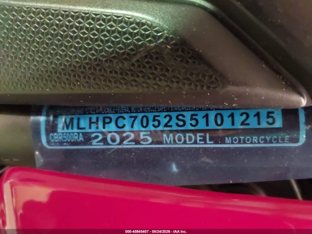 2025 Honda Cbr500 Ra მანქანა იყიდება აუქციონზე, vin: MLHPC7052S5101215, აუქციონის ნომერი: 45945407