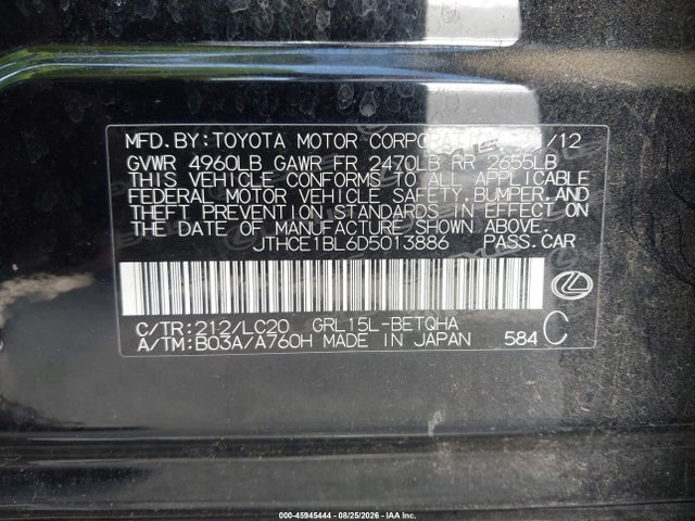 Auction sale of the 2013 Lexus Gs 350, vin: JTHCE1BL6D5013886, lot number: 45945444