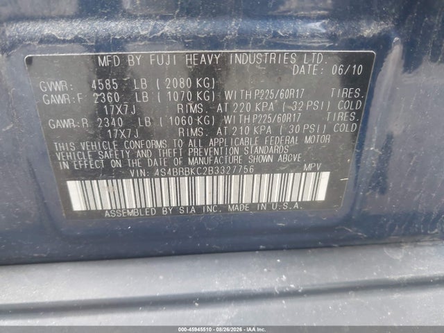 Продажа на аукционе авто 2011 Subaru Outback 2.5i Limited, vin: 4S4BRBKC2B3327756, номер лота: 45945510
