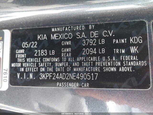 KIA Forte Lxs 2022 3KPF24AD2NE490517 Image 9