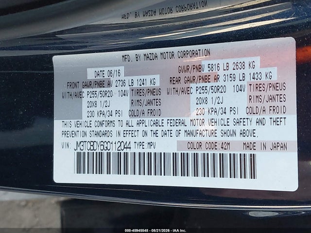 JM3TCBDY6G0112044 Mazda Cx-9 Grand Touring