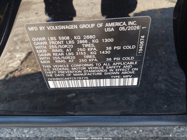 2026 Volkswagen Atlas Se With Technology მანქანა იყიდება აუქციონზე, vin: 1V2HN2CA6TC579775, აუქციონის ნომერი: 45945557
