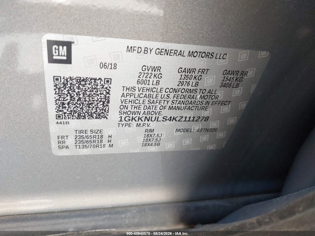 Продажа на аукционе авто 2019 Gmc Acadia Slt-1, vin: 1GKKNULS4KZ111278, номер лота: 45945570