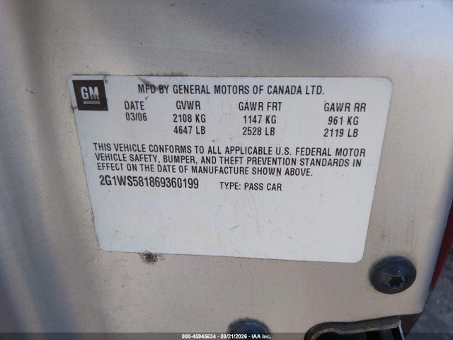 Aukcja sprzedaży 2006 Chevrolet Impala Police, vin: 2G1WS581869360199, numer aukcji: 45945634