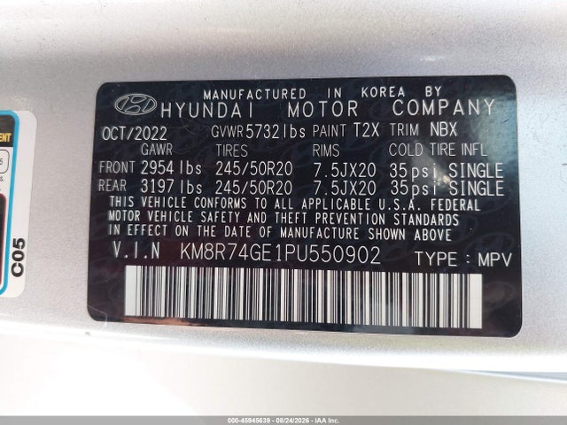 45945639 :رقم المزاد ، KM8R74GE1PU550902 vin ، 2023 Hyundai Palisade Calligraphy مزاد بيع