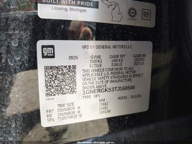 45945642 :رقم المزاد ، 1GNERGKS3TJ168546 vin ، 2026 Chevrolet Traverse Fwd Lt مزاد بيع