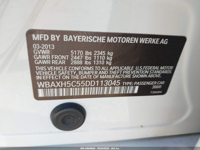 Aukcja sprzedaży 2013 Bmw 528i Xdrive, vin: WBAXH5C55DD113045, numer aukcji: 45945645
