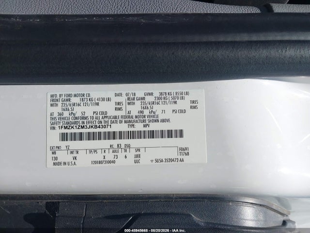 1FMZK1ZM3JKB43071 Ford Transit-150 Xl