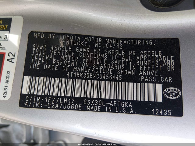 Продажа на аукционе авто 2012 Toyota Avalon, vin: 4T1BK3DB2CU456445, номер лота: 45945697