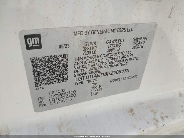 2023 Gmc Sierra 1500 4wd  Short Box Pro მანქანა იყიდება აუქციონზე, vin: 1GTUUAED8PZ288475, აუქციონის ნომერი: 45945705
