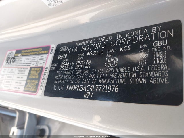 Aukcja sprzedaży 2020 Kia Sportage Ex, vin: KNDPN3AC4L7721976, numer aukcji: 45945722
