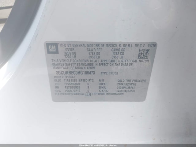 Продажа на аукционе авто 2017 Chevrolet Silverado 1500 Lt, vin: 3GCUKREC9HG106473, номер лота: 45945727
