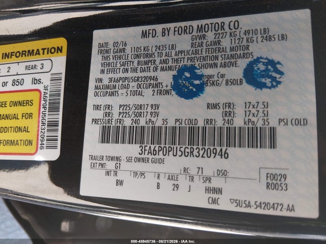 3FA6P0PU5GR320946 Ford Fusion Energi Se Luxury